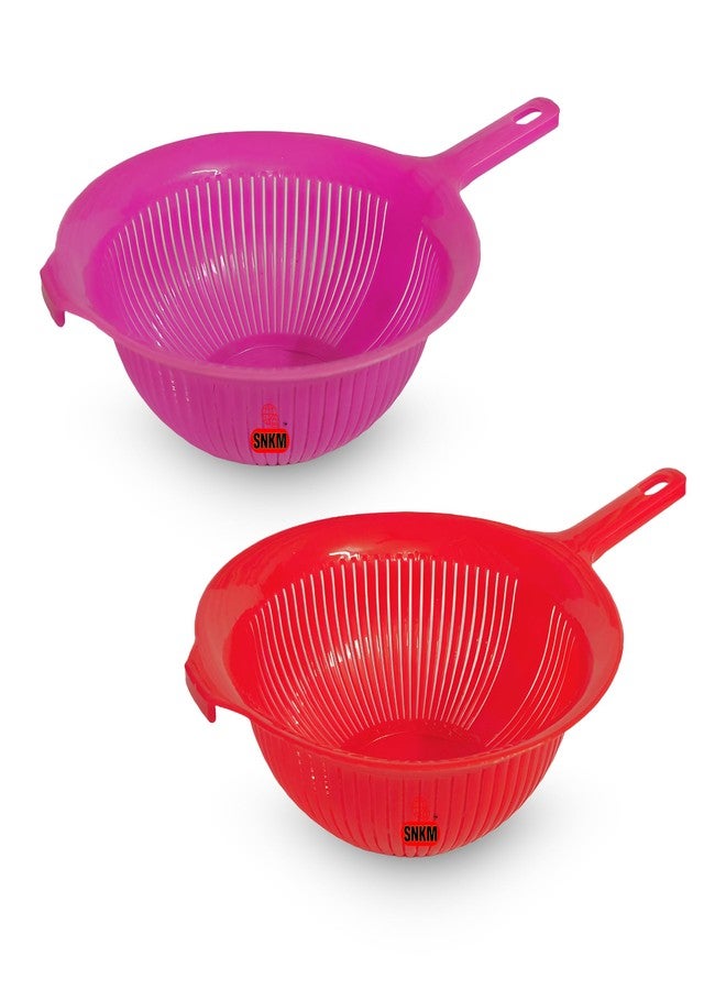 SNKM Plastic Colander Handle Basket | Round Strainer for Pasta, Noodles, Spaghetti, Fruits and Vegetables Multipurpose | Home Kitchen Organiser (1.5 LTR, Medium, Multicolour, Pack of 2) - Image 1